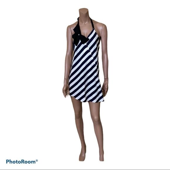 Topshop Tops - NWT Minkie Y2K blue white strips open back tunic OS